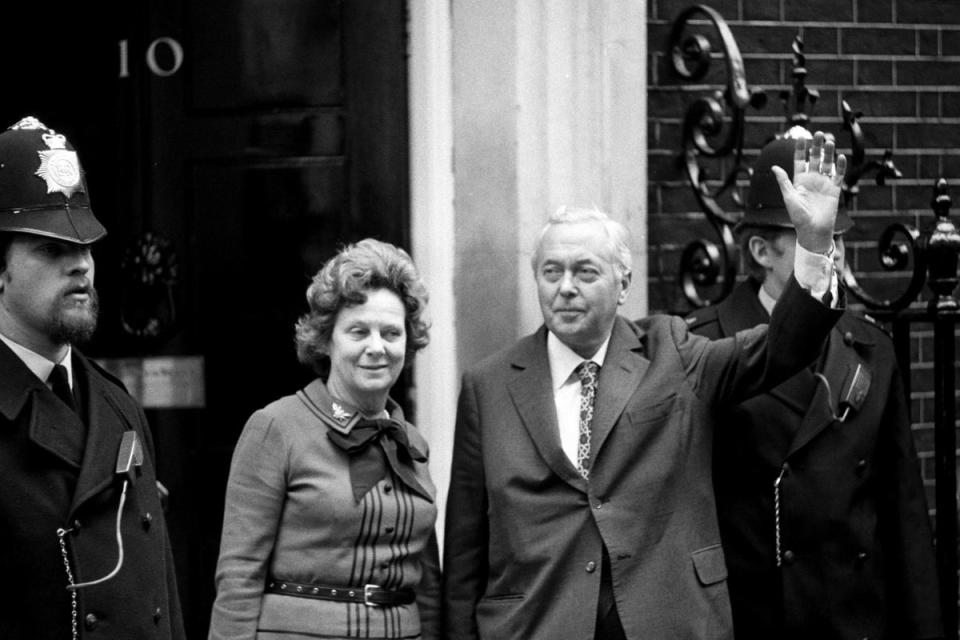 Harold and Mary Wilson arriving at Downing Street in 1974 (PA)