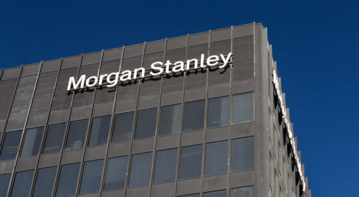 The logo for Morgan Stanley is displayed on the side of a building.