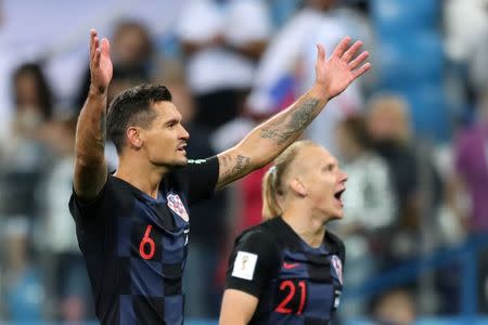 Soccer Football - World Cup - Group D - Argentina vs Croatia - Nizhny Novgorod Stadium, Nizhny Novgorod, Russia - June 21, 2018 Croatia's Dejan Lovren celebrates victory after the match REUTERS/Ivan Alvarado