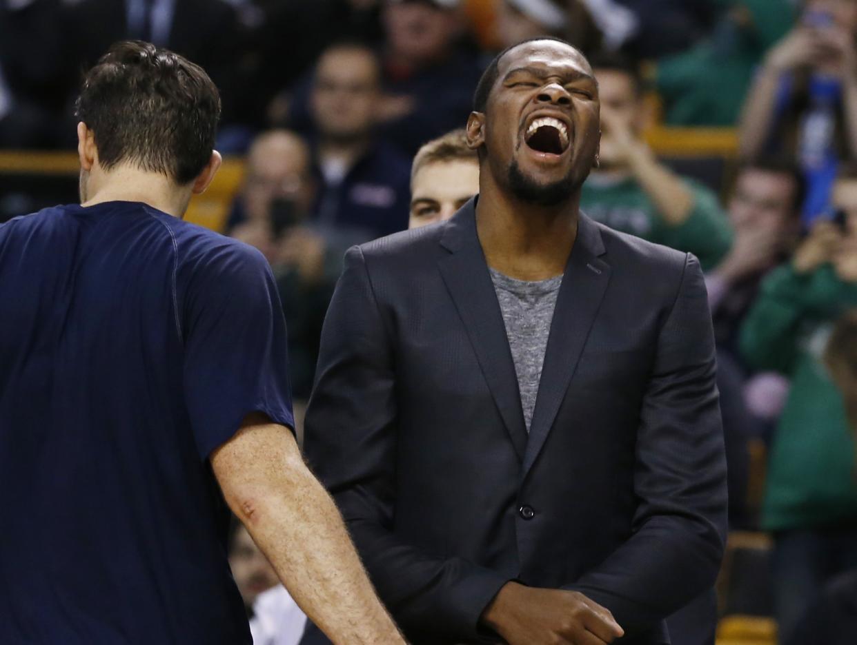 Kevin Durant responds to the murmurs with shouts. (AP)