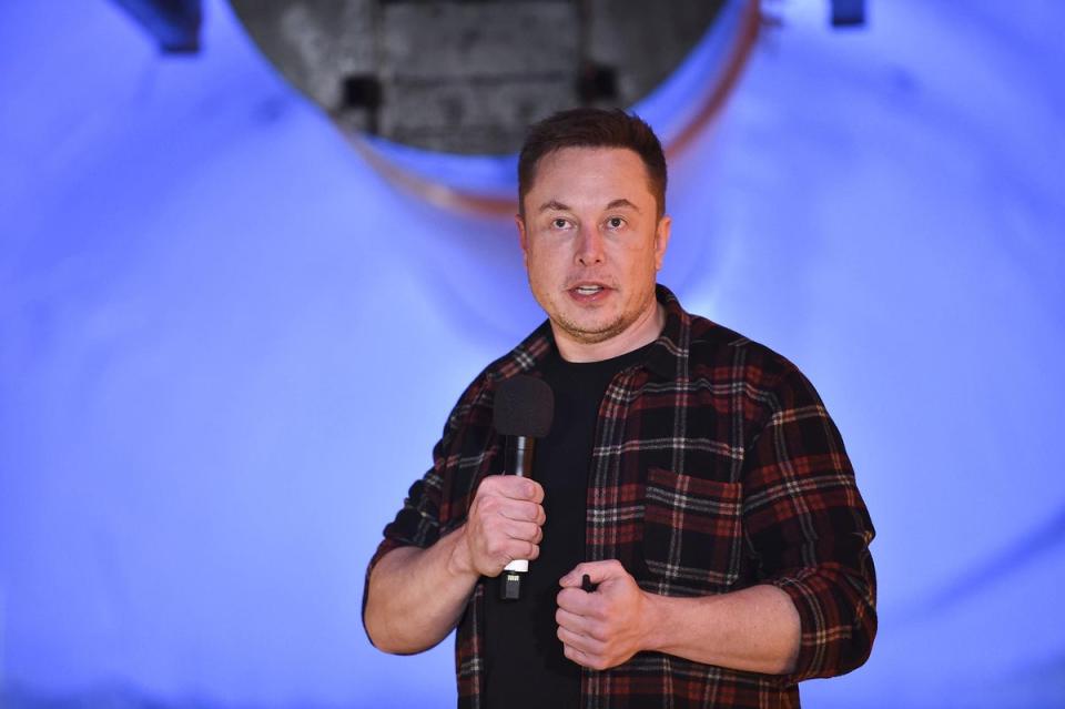 Elon Musk speaks during an unveiling event for the Boring Company Hawthorne test tunnel in Hawthorne, south of Los Angeles, California on December 18, 2018 (AFP via Getty Images)