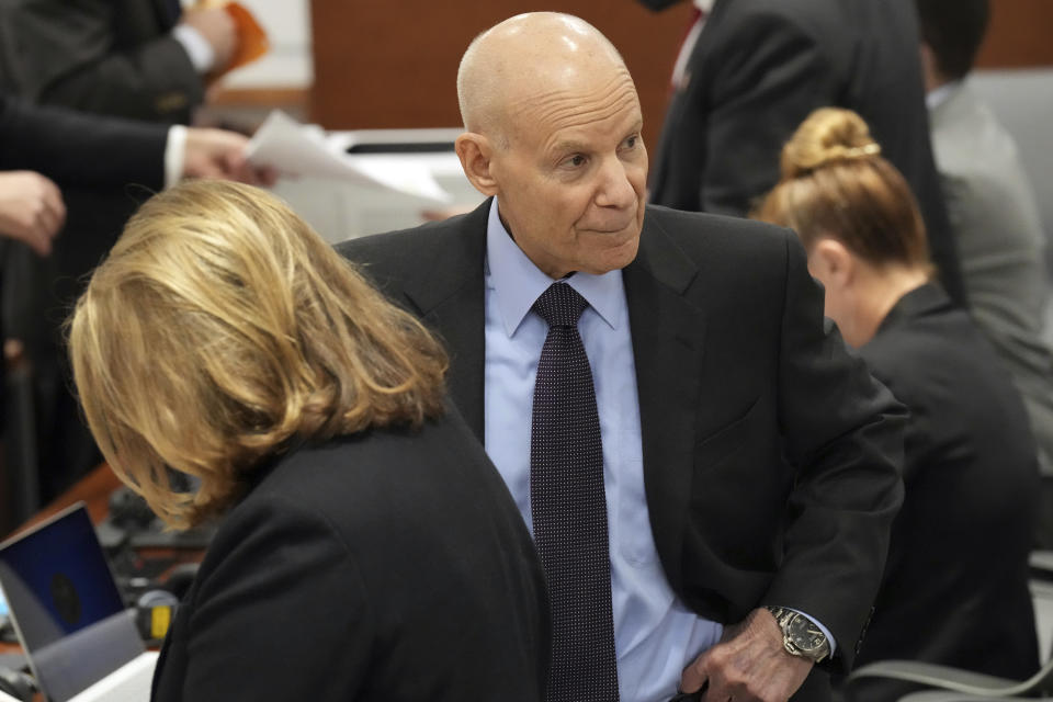 Assistant State Attorney Mike Satz is shown at the prosecution table during a break in the penalty phase of the trial of Marjory Stoneman Douglas High School shooter Nikolas Cruz at the Broward County Courthouse in Fort Lauderdale, Fla., Monday, Aug. 29, 2022. Cruz previously plead guilty to all 17 counts of premeditated murder and 17 counts of attempted murder in the 2018 shootings. (Amy Beth Bennett/South Florida Sun Sentinel via AP, Pool)