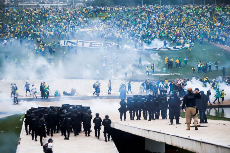 Supporters of Brazil's former President Jair Bolsonaro demonstrate against President Luiz Inacio Lula da Silva, in Brasilia