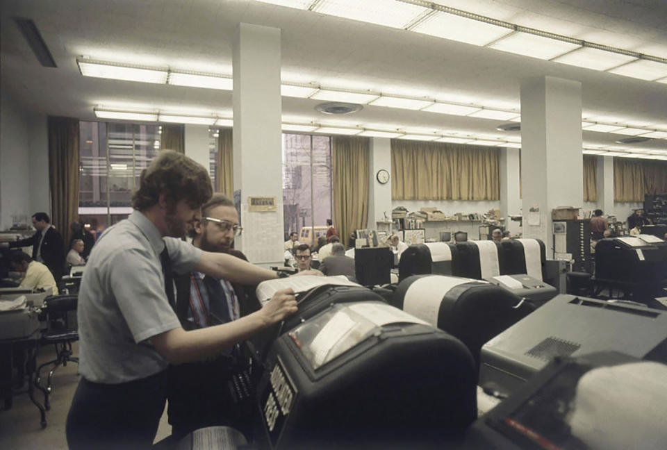 Associated Press journalists work in the Washington bureau on Election Day in 1972. (AP Photo)
