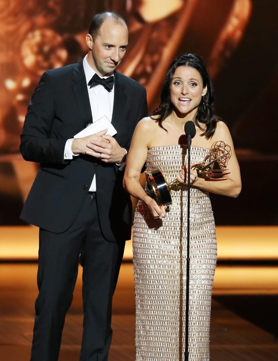 <p>When Julia Louis-Dreyfus won Best Actress in a Comedy for her role in <em>Veep</em>, she walked up to the stage with Tony Hale behind her for a <em>Veep</em> bit that every fan appreciated. Hale stood behind Louis-Dreyfus to remind her to thank her family—and when she didn't thank him as part of the cast, it was the perfect touch. </p>