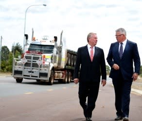Colin Barnett and Troy Buswell will go ahead with the e $845 million Swan Valley bypass road. Picture: Ian Munro/The West Australian