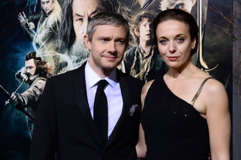 Martin Freeman and Amanda Abbington attend the premiere of "The Hobbit: The Desolation of Smaug" at TCL Chinese Theatre in the Hollywood section of Los Angeles in 2013. File Photo by Jim Ruymen/UPI
