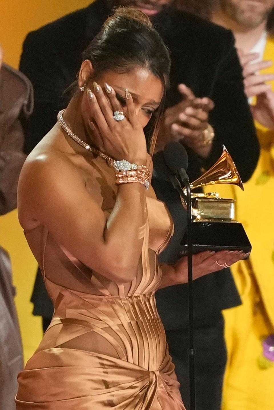 Victoria Monét accepts the award for best new artist during the 66th Annual Grammy Awards.