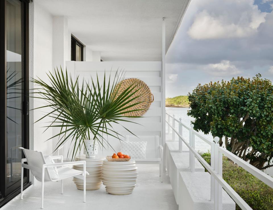 The balcony of the second-floor apartment offers a view of the Intracoastal Waterway.