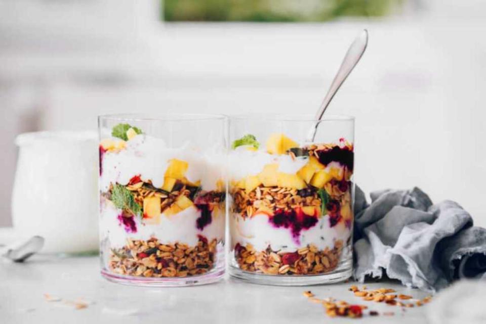 <p>Nutriciously</p><p>This beautiful vegan parfait will be your new favorite 5-minute breakfast recipe! It’s bursting with color, nutrients, texture and flavor, easily customizable and fun to make.</p><p><strong>Get the recipe: <a href="https://nutriciously.com/vegan-parfait/" rel="nofollow noopener" target="_blank" data-ylk="slk:5-Minute Vegan Parfait;elm:context_link;itc:0;sec:content-canvas" class="link ">5-Minute Vegan Parfait</a></strong></p>