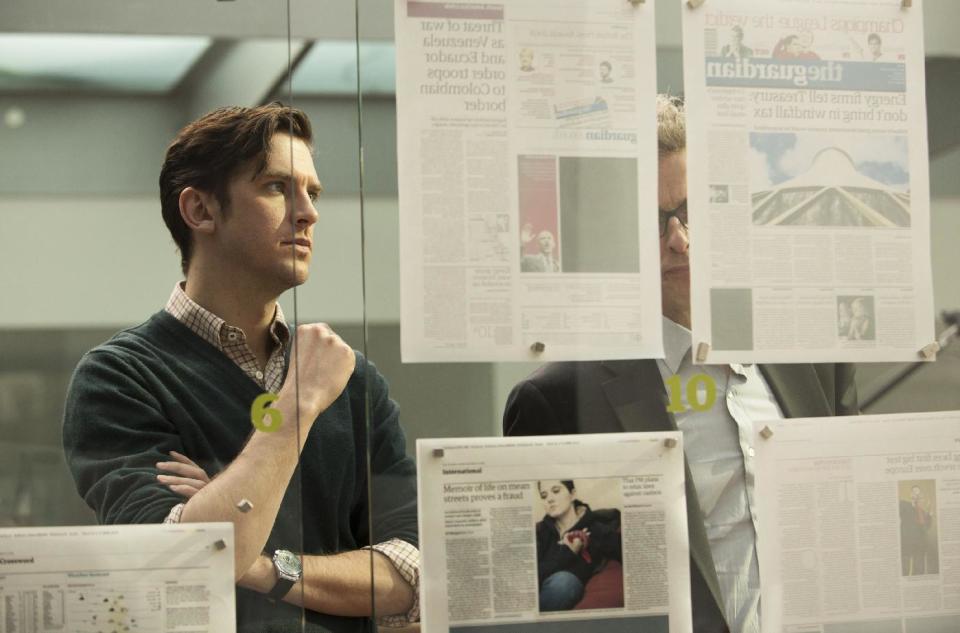 This image released by Dreamworks Pictures shows Dan Stevens as journalist Ian Katz in a scene from "The Fifth Estate." (AP Photo/Dreamworks Pictures, Frank Connor)