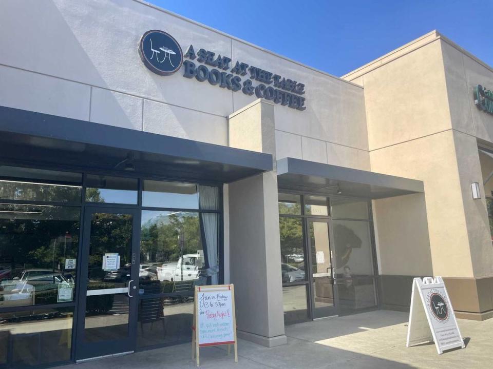 A Seat at the Table Books is located in Elk Grove, just off of Highway 99. On Wednesday, the location had a sign outside its door advertising an upcoming poetry night.