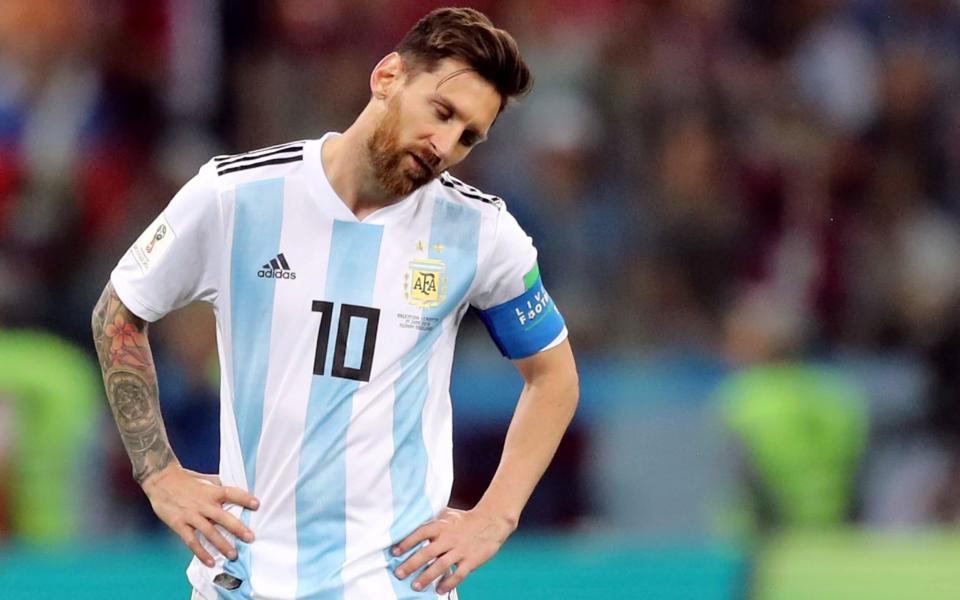 In a Mess: Messi looks on as Croatia inflicted a brutal 3-0 World Cup defeat on Argentina