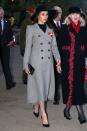 <p>Meghan wore a a <a class="link " href="https://shopsmythe.com/products/pagoda-coat?variant=12228812439635" rel="nofollow noopener" target="_blank" data-ylk="slk:Smythe Pagoda grey coat;elm:context_link;itc:0;sec:content-canvas">Smythe Pagoda grey coat</a>, a large brimmed hat, black heels by <a class="link " href="https://www.farfetch.com/uk/shopping/women/sarah-flint/items.aspx" rel="nofollow noopener" target="_blank" data-ylk="slk:Sarah Flint;elm:context_link;itc:0;sec:content-canvas">Sarah Flint</a> and her favourite <a class="link " href="https://www.gucci.com/uk/en_gb/pr/women/handbags/womens-mini-bags/dionysus-velvet-super-mini-bag-p-476432K4DNN8176?siteID=gcdL_ATRVoE-vSMf0ki8G6slGDDnkY5xaA&siteID=TnL5HPStwNw-46xuD5cxWcFecs0q24046g&PublisherSID=2523611&PublisherSID=2116208&PubName=Lyst%3Futm_source%3DLinkshare_UK&PubName=Skimlinks.com" rel="nofollow noopener" target="_blank" data-ylk="slk:Gucci Dionysus mini bag in velvet;elm:context_link;itc:0;sec:content-canvas">Gucci Dionysus mini bag in velvet</a>, to the early-morning service for Anzac day. </p>