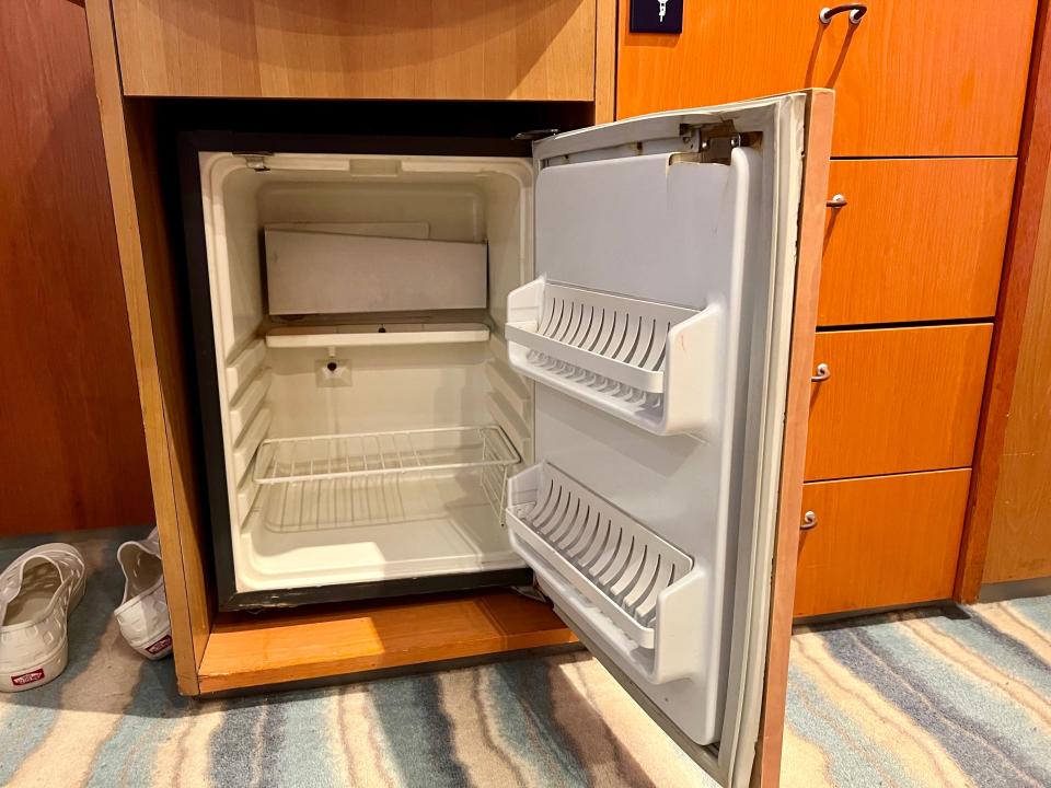 mini fridge in Margaritaville at Sea  interior stateroom