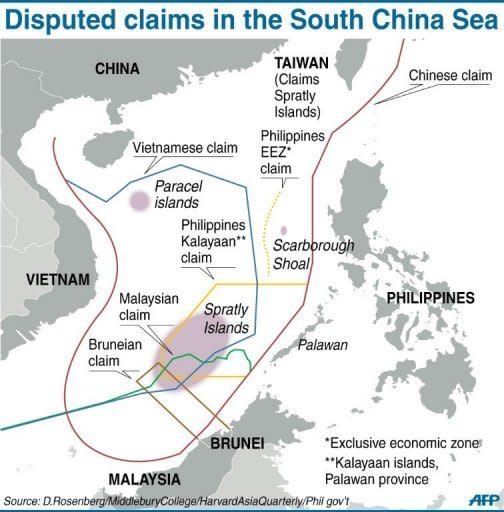 Graphic showing contending claims in the South China Sea. APEC giants China and Japan, along with South Korea, Russia and others are embroiled in various disputes that have fanned nationalist flames