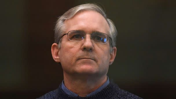 PHOTO: Paul Whelan, a former US marine accused of espionage and arrested in Russia in December 2018, stands inside a defendants' cage as he waits to hear his verdict in Moscow on June 15, 2020. (Kirill Kudryavtsev/AFP via Getty Images, FILE)