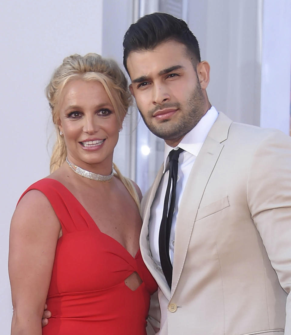 Britney Spears (L) and Sam Asghari at the premiere of 