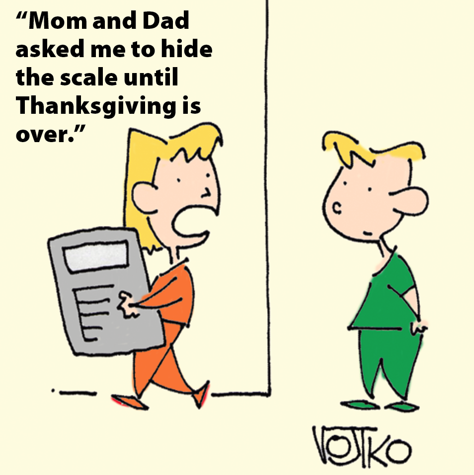 Thanksgiving jokes: Kid hiding the scale with caption, 