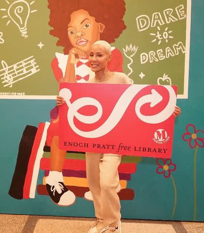 <p>John Cassini/Enoch Pratt Free Library</p> Jada Pinkett Smith at the Enoch Pratt Free Library in Baltimore on Oct. 18, 2023