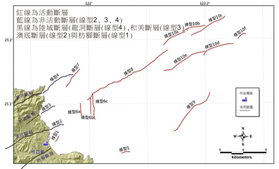 核四廠周遭之活動斷層（資料來源：陳文山教授臉書）