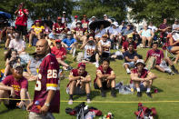 Washington Football Team fans watch drills during NFL football practice in Richmond, Va., Wednesday, July 28, 2021. (AP Photo/Ryan M. Kelly)