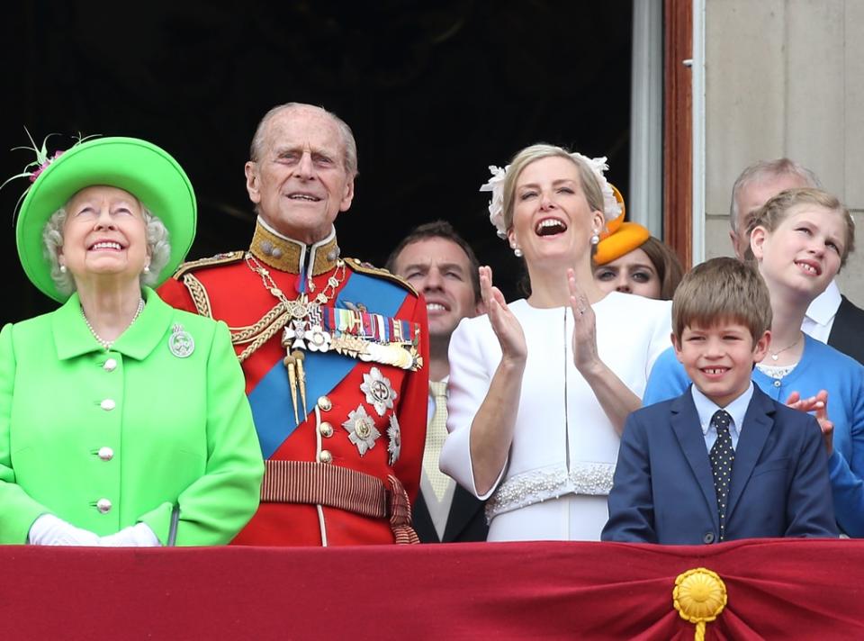 Queen Elizabeth II, Prince Philip, Duke of Edinburgh, Sophie, Countess of Wessex, James Viscount Severn, Lady Louise Windsor