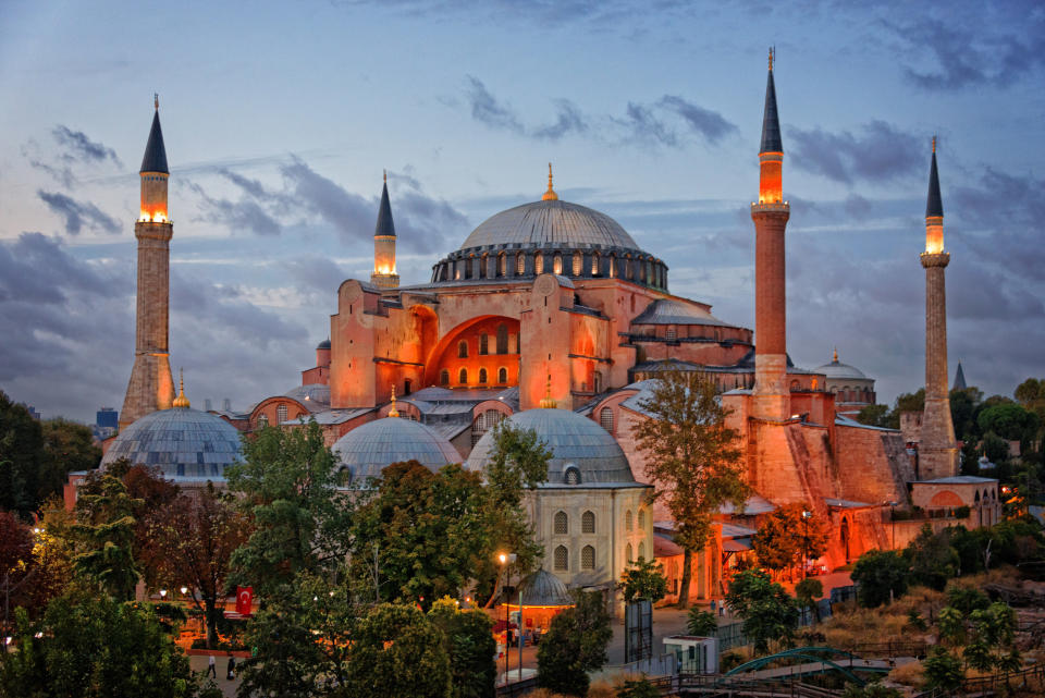 Hagia Sophia in Istanbul at sunset.