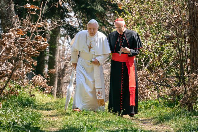 Peter Mountain/Netflix Anthony Hopkins and Jonathan Pryce in 'The Two Popes'