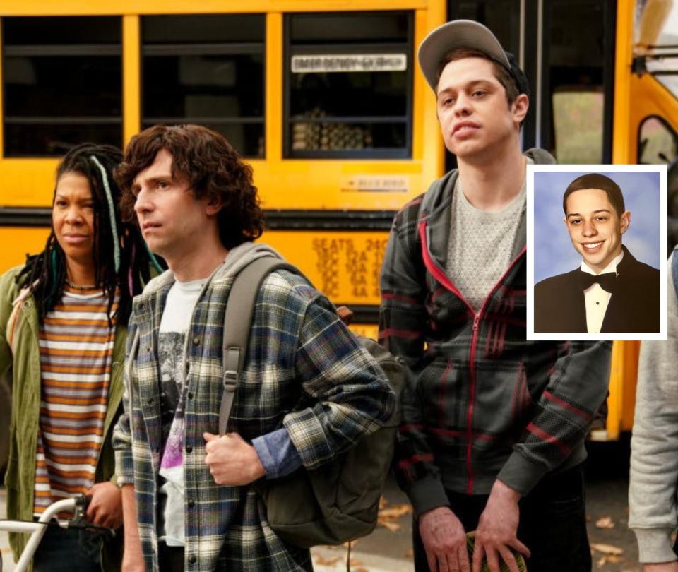 pete davidson on "saturday night live" (inset) yearbook photo pete davidson