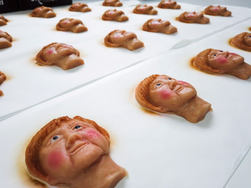 German confectioners produce Marzipan cookies depicting German Chancellor Merkel, ahead of the September 26 elections, in Weilbach