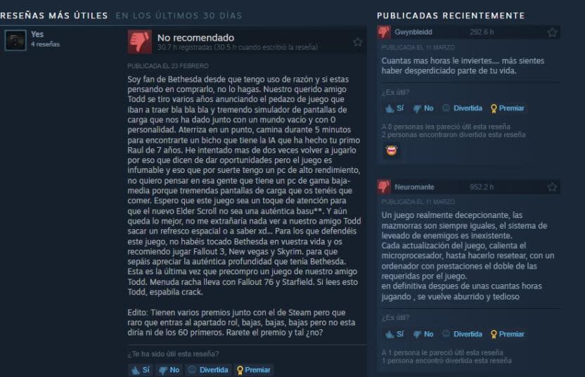 Starfield tiene de nuevo reseñas mayormente negativas en Steam