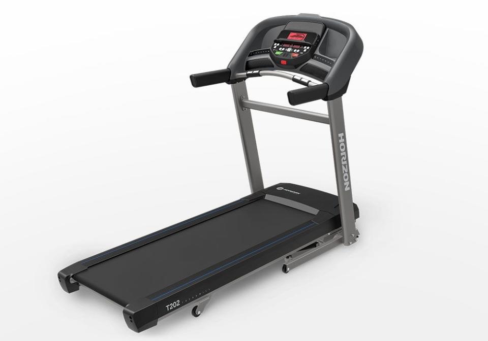 <p><a href="https://go.redirectingat.com?id=74968X1596630&url=https%3A%2F%2Fwww.horizonfitness.com%2Fhorizon-t202-treadmill&sref=https%3A%2F%2F" rel="nofollow noopener" target="_blank" data-ylk="slk:Shop Now;elm:context_link;itc:0;sec:content-canvas" class="link ">Shop Now</a></p><p>T202 Treadmill</p><p>horizonfitness.com</p><p>$202.00</p>