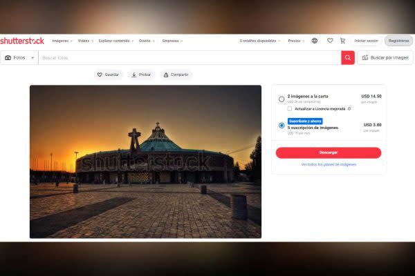 Captura del banco de imágenes Shutterstock que contiene fotografía de Basílica de Guadalupe 