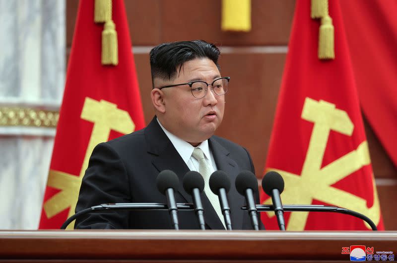 North Korean leader Kim Jong Un attends the 7th enlarged plenary meeting of the 8th Central Committee of the Workers' Party of Korea (WPK) in Pyongyang