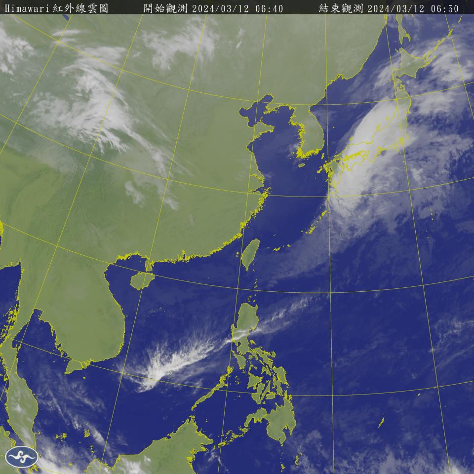 今、明兩天大陸高壓影響，各地轉晴，白天氣溫明顯回升，各地舒適微熱，早晚因輻射冷卻，北部沿海及部分平地最低氣溫有接近10度的機率。（圖：氣象署網站）