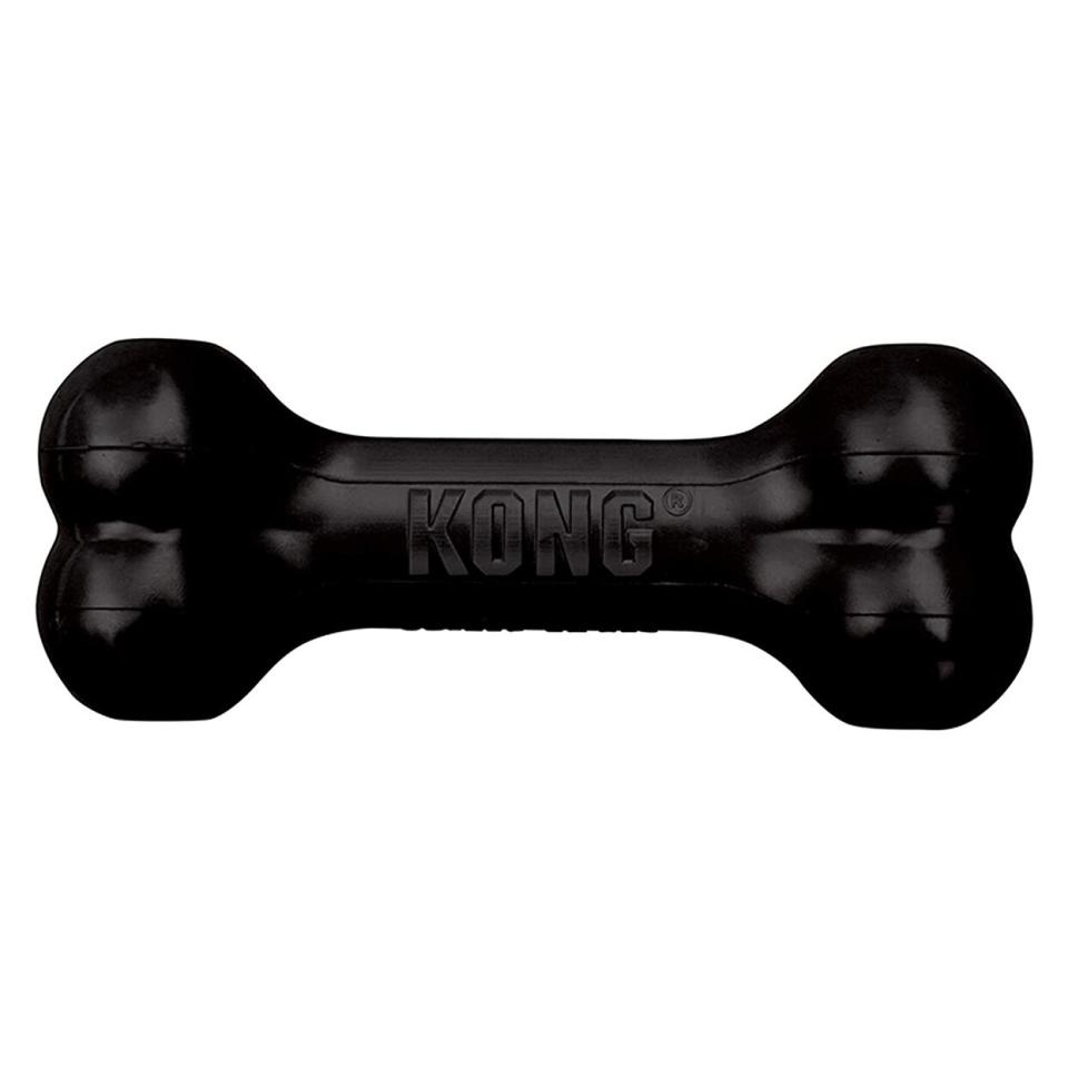 Black colored Kong Extreme Goodie Bone on a white background