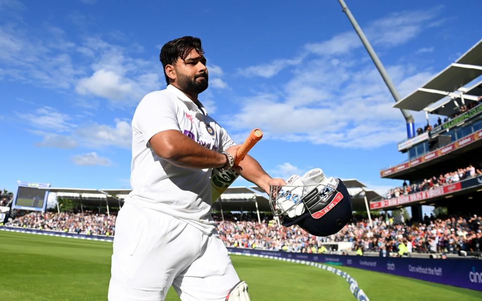 BIRMINGHAM, ENGLAND - JULY 01: Rishabh Pant of India salutes the crowd after making 146 runs during day one of Fifth LV= Insurance Test Match between England and India at Edgbaston on July 01, 2022 in Birmingham, England - Gareth Copley/Getty Images Europe