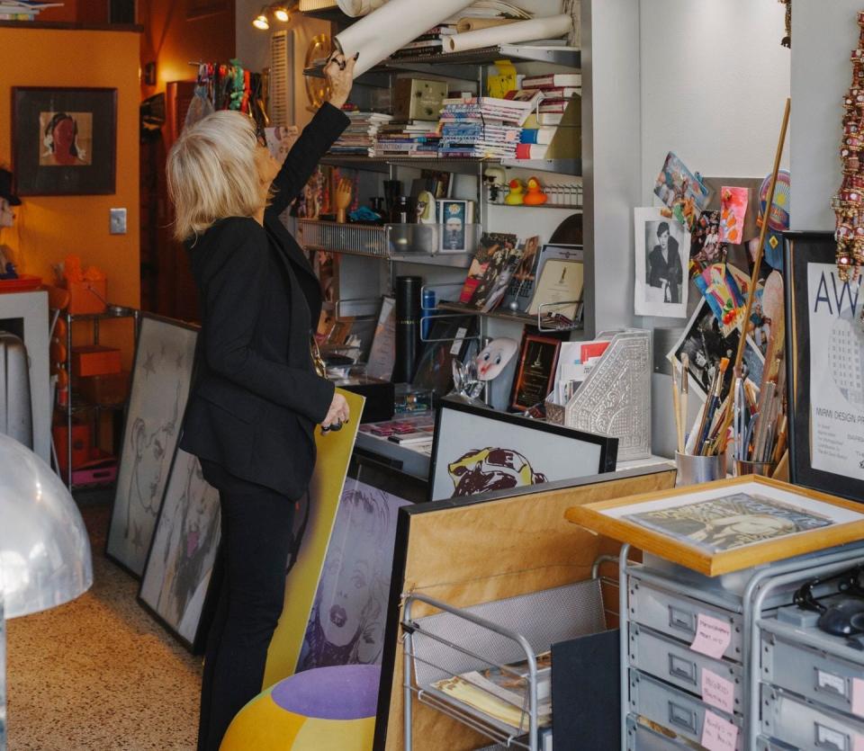 Barbara Hulanicki with her designs in her studio, Miami