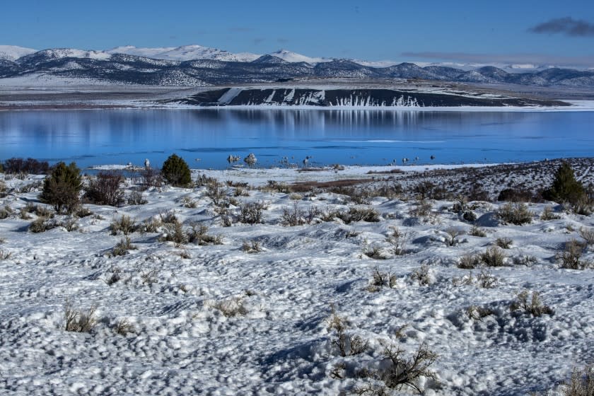 LEE VINING, CA - FEBRUARY 04: View of Black Point on the north shore of Mono Lake on Thursday, Feb. 4, 2021 in Lee Vining, CA. The north shore of the lake was a site of Indian massacres in the 1800s. (Brian van der Brug / Los Angeles Times)