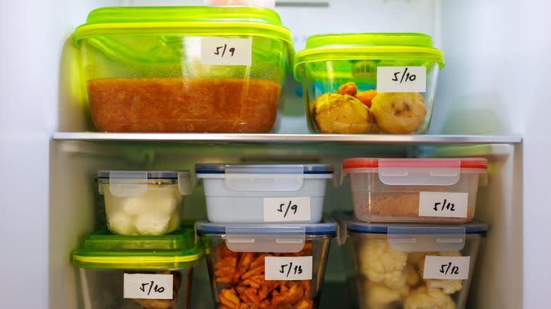 Containers of leftovers in fridge