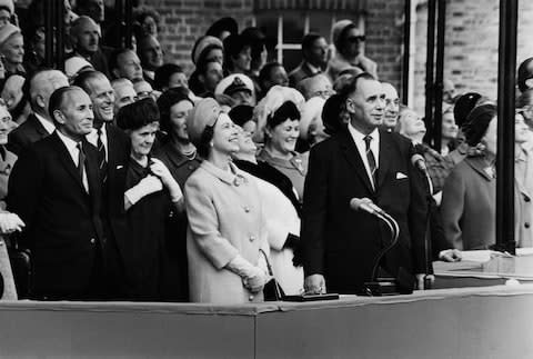 The Queen at the ship's launch, exactly 50 years ago - Credit: GETTY