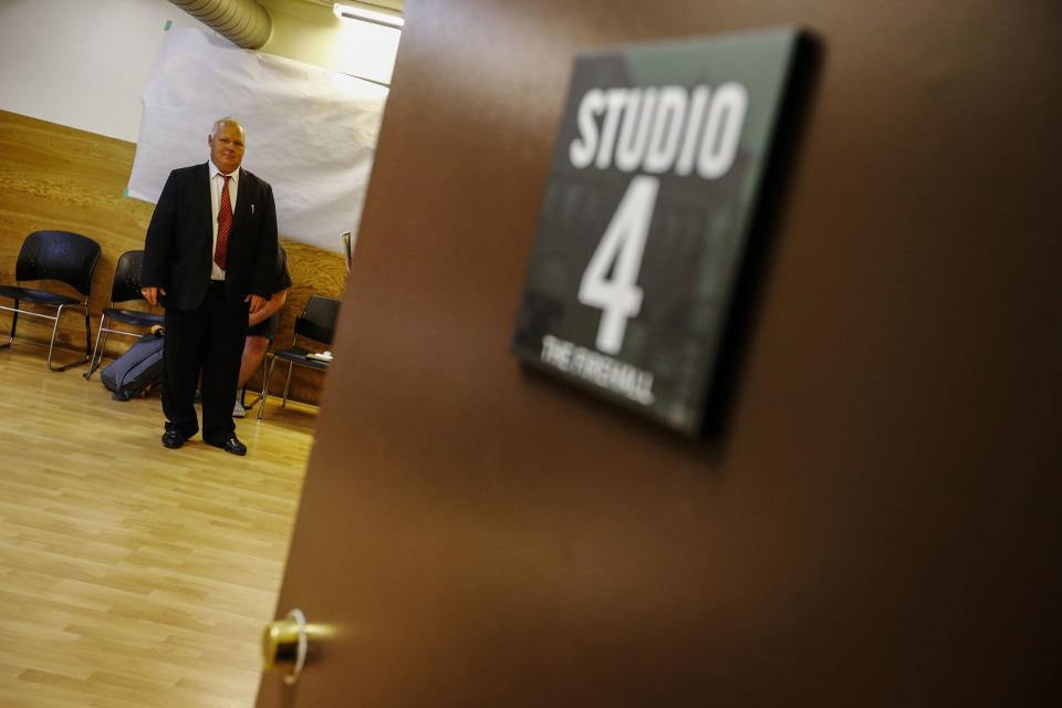 Neil Sarel waits for his audition for "Rob Ford The Musical: The Birth of a Ford Nation" in Toronto, June 16, 2014. Toronto Mayor Rob Ford, who shot to prominence last year after admitting to smoking crack, buying illegal drugs and driving after drinking, insisted for months he did not have a problem. But last month he said he would take time off to deal with his drinking issues. REUTERS/Mark Blinch (CANADA - Tags: POLITICS SOCIETY ENTERTAINMENT)