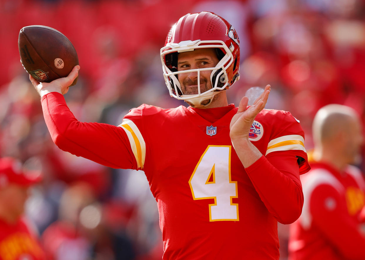 Chad Henne of the Kansas City Chiefs unexpectedly was put in the game on Saturday. (Photo by David Eulitt/Getty Images)