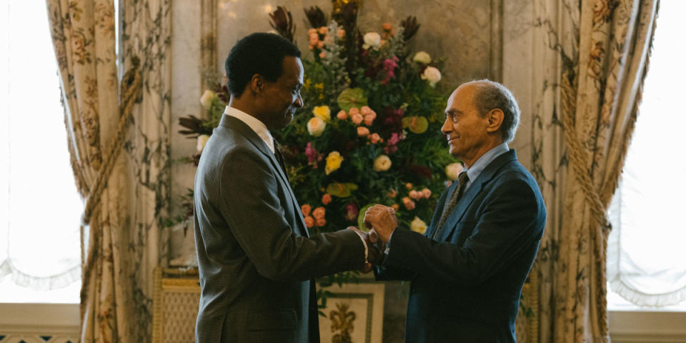  Jude Akuwudike as Sydney Johnson and Salim Daw as Mohamed Al-Fayed in "The Crown" Season 5<p>Netflix</p>