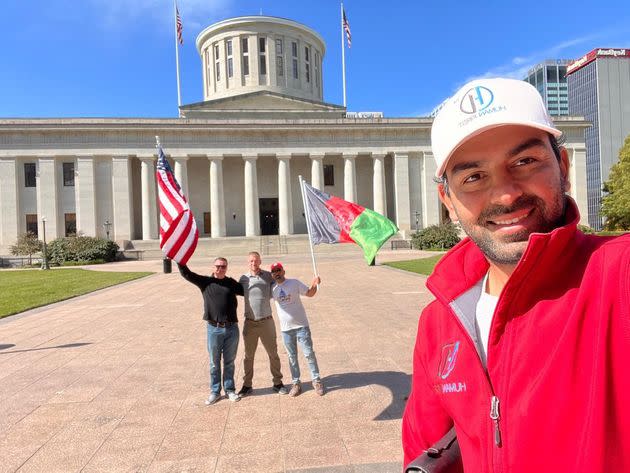 Safi Rauf (right) with other veterans and advocates at the Indiana State Capitol Building. (Photo: Courtesy of Safi Rauf)