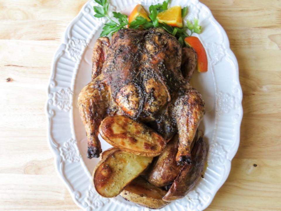 <p>There are those (unfortunate) times when we find ourselves not in France and longing for a comforting meal of roasted chicken and potatoes. We can’t replicate it, but we can come mightily close.</p><p><strong>Get the recipe: <a href="/841327/gigistewart/how-to-make-perfect-french-market-roast-chicken-with-potatoes/" data-ylk="slk:French Market Roast Chicken with Potatoes;elm:context_link;itc:0;sec:content-canvas" class="link ">French Market Roast Chicken with Potatoes</a></strong></p>