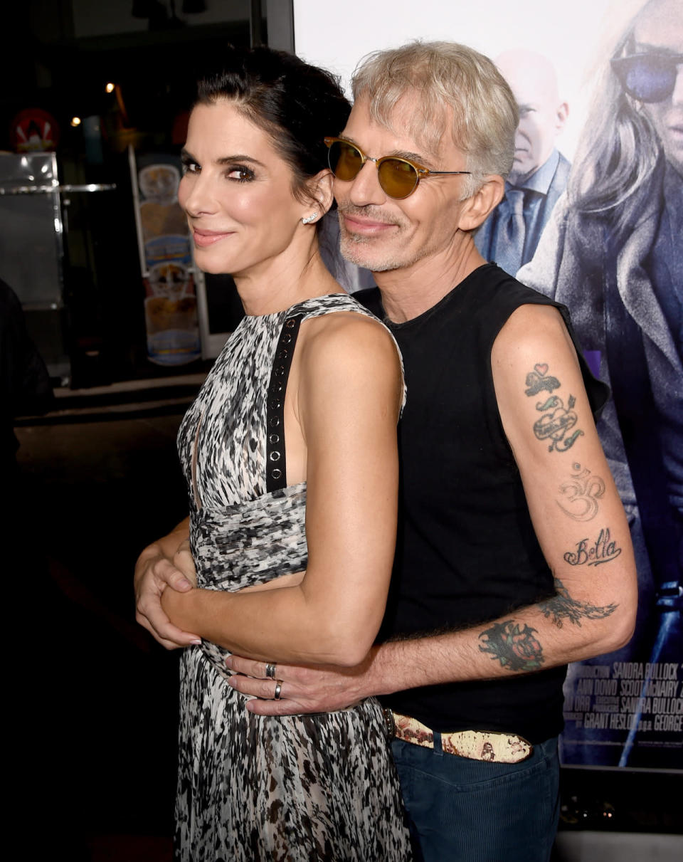 Sandra Bullock and Billy Bob Thornton prom pose together on the red carpet at the premiere of “Our Brand Is Crisis.”  