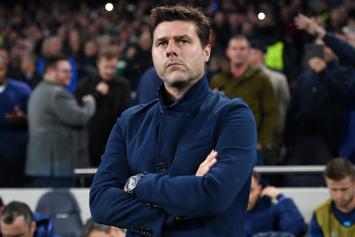 Tottenham Hotspur's Argentinian head coach Mauricio Pochettino awaits kick off in the UEFA Champions League Group B football match between Tottenham Hotspur and Bayern Munich at the Tottenham Hotspur Stadium in north London, on October 1, 2019. (Photo by DANIEL LEAL-OLIVAS / AFP) (Photo by DANIEL LEAL-OLIVAS/AFP via Getty Images)