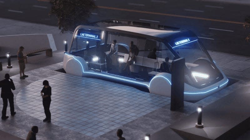 Animation of Elon Musk’s ‘Loop” transportation system that has since been scrubbed from Vimeo.<br> - Gif: The Boring Company / Vimeo